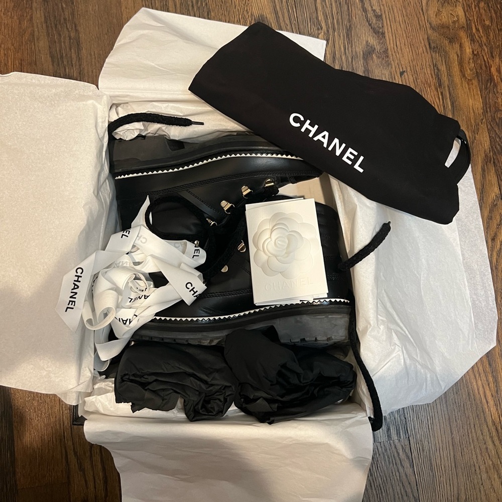 Chanel Lace Up Lambskin Boots